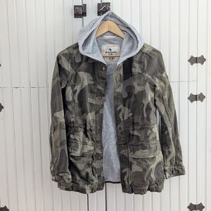 Camouflage Jacket with Gray Hoodie